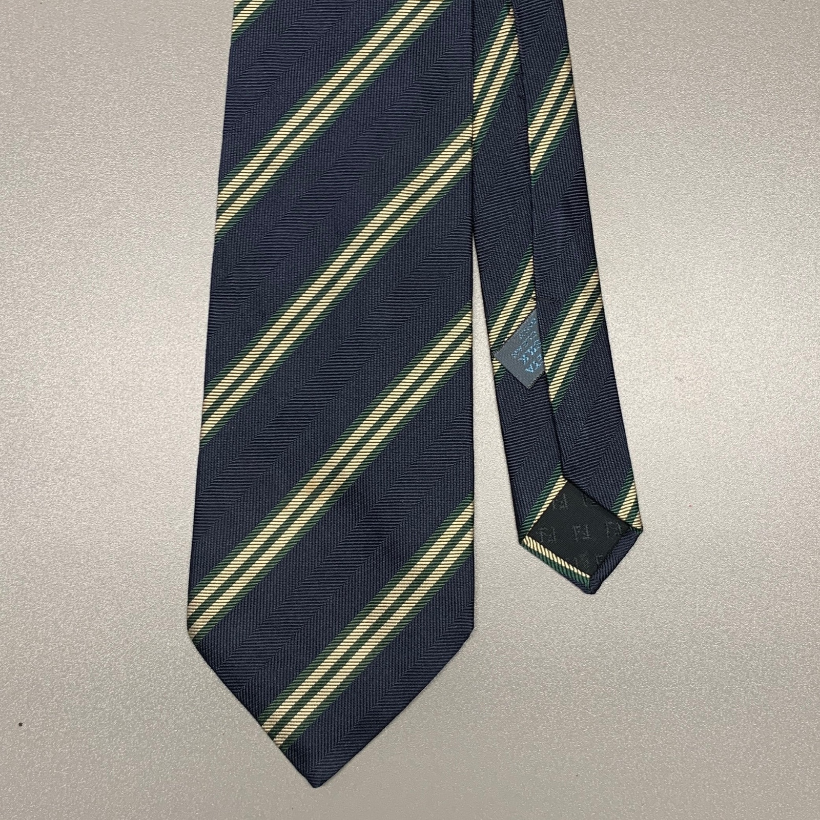 Fendi Navy Gold Diagonal Stripe Silk Tie
